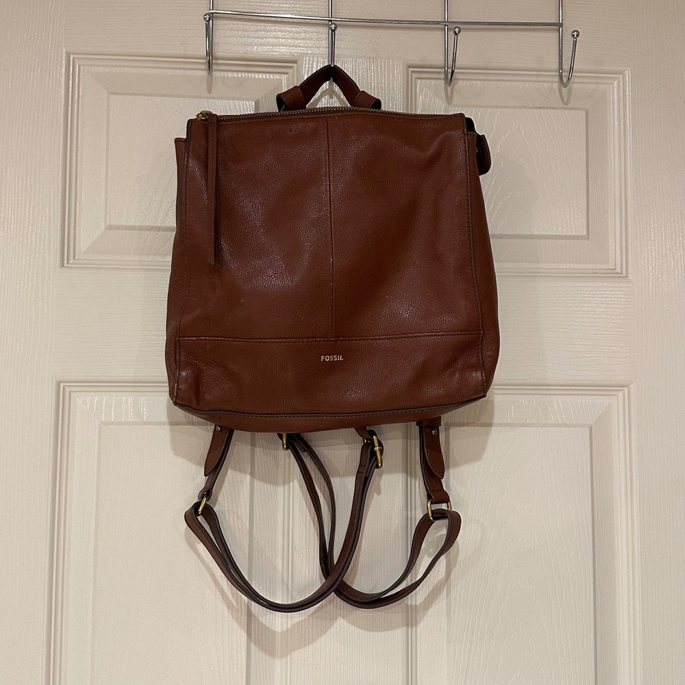 Fossil Parker Convertible Leather Backpack Cognac Brown